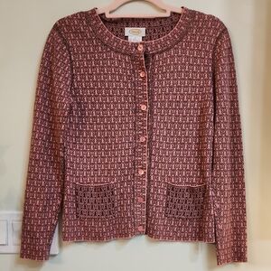 Talbots Geometric Butterfly Knit Button Cardigan